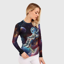 Женский рашгард 3D Космонавт далматинец в неоновой галактике - фото 2