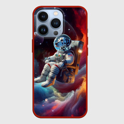 Чехол для iPhone 13 Pro Космонавт далматинец в неоновой галактике