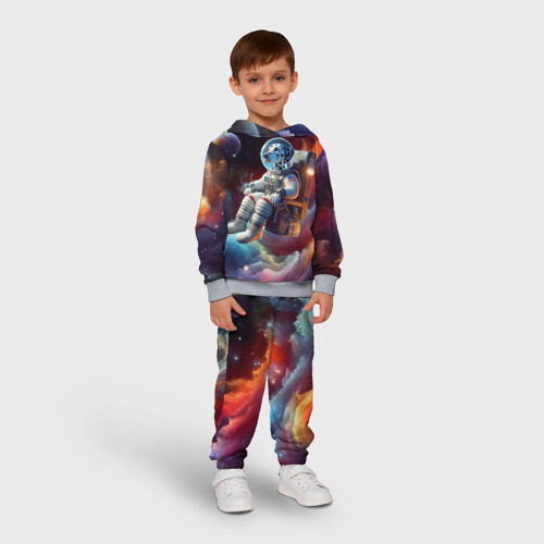 Детский костюм с толстовкой 3D Космонавт далматинец в неоновой галактике, цвет меланж - фото 3