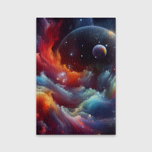 Обложка для паспорта матовая кожа Космонавт далматинец в неоновой галактике, цвет красный - фото 2