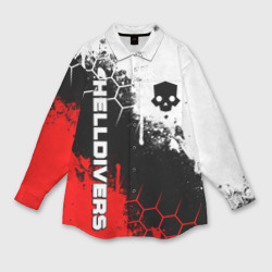 Женская рубашка oversize 3D Helldivers - бело-красные брызги