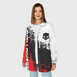 Женская рубашка oversize 3D Helldivers - бело-красные брызги - фото 2