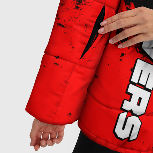 Женская зимняя куртка 3D с принтом Helldivers - бело-красные брызги, фото #4