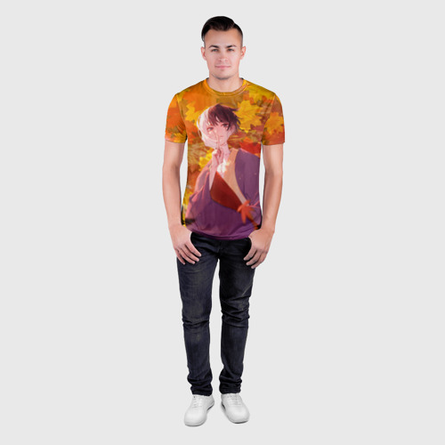Мужская футболка 3D Slim с принтом Гэн Асагири на фоне листвы из Доктора Стоуна, вид сбоку #3