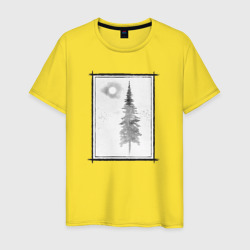 Дерево и луна в облаках – Мужская футболка хлопок с принтом купить со скидкой в -20%