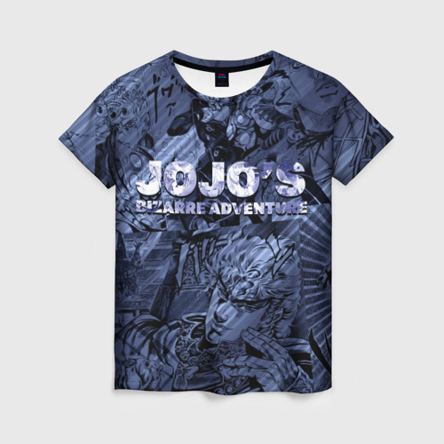 Женская футболка 3D с принтом ДжоДжо на фоне манги, вид спереди #2