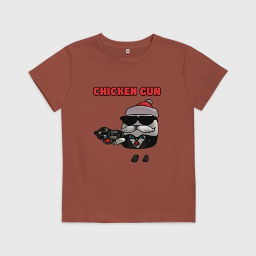 Детская футболка хлопок с принтом Chicken gun santa, вид спереди #2