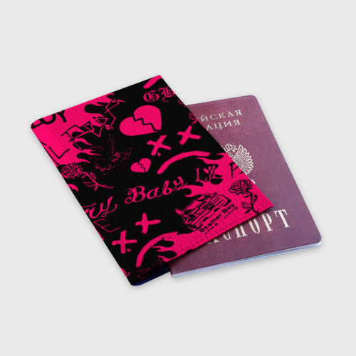Обложка для паспорта матовая кожа Lil peep pink steel rap, цвет синий - фото 3