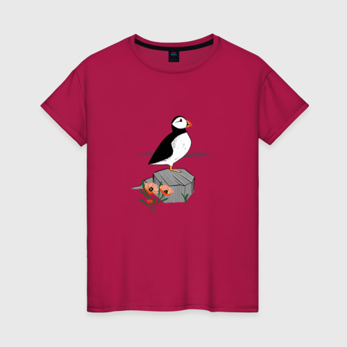 Женская футболка хлопок Маленькая птичка тупик, цвет маджента