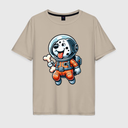 Мужская футболка хлопок Oversize Dalmatian cosmonaut puppy with a bone