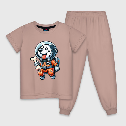 Детская пижама хлопок Dalmatian cosmonaut puppy with a bone, цвет пыльно-розовый