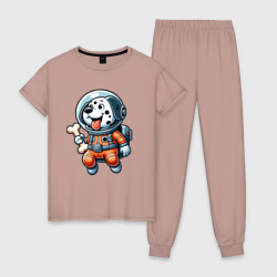 Женская пижама хлопок Dalmatian cosmonaut puppy with a bone