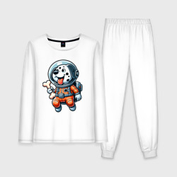 Женская пижама с лонгсливом хлопок Dalmatian cosmonaut puppy with a bone