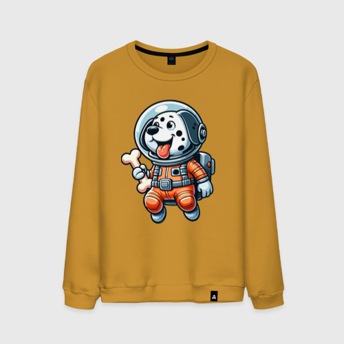 Мужской свитшот хлопок Dalmatian cosmonaut puppy with a bone, цвет горчичный