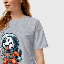 Женская футболка хлопок Oversize Dalmatian cosmonaut puppy with a bone - фото 2