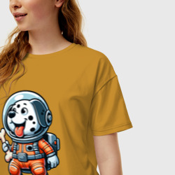 Женская футболка хлопок Oversize Dalmatian cosmonaut puppy with a bone - фото 2