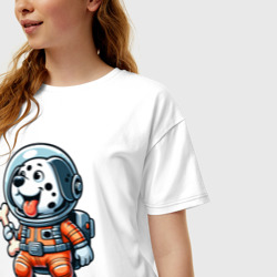 Женская футболка хлопок Oversize Dalmatian cosmonaut puppy with a bone - фото 2