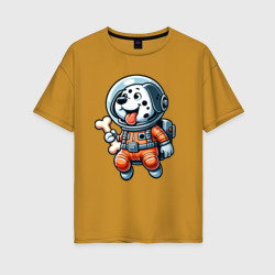 Женская футболка хлопок Oversize Dalmatian cosmonaut puppy with a bone