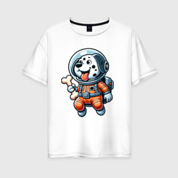 Женская футболка хлопок Oversize Dalmatian cosmonaut puppy with a bone