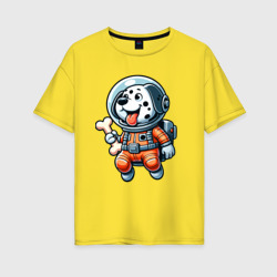 Женская футболка хлопок Oversize Dalmatian cosmonaut puppy with a bone