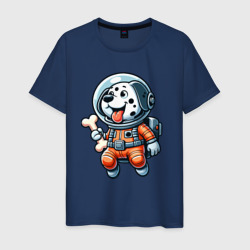 Мужская футболка хлопок Dalmatian cosmonaut puppy with a bone