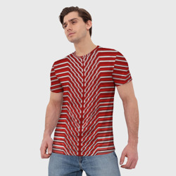 Мужская футболка 3D Белые линии на красном фоне - фото 2