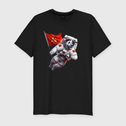Далматинец космонавт с красным флагом СССР – Мужская футболка хлопок Slim с принтом купить
