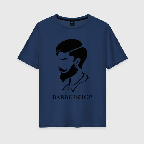 Женская футболка хлопок Oversize Парикмахер Barbershop, цвет темно-синий