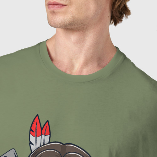 Мужская футболка хлопок с принтом Девушка индеец и рысь, фото #4