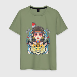 Девушка индеец и рысь – Мужская футболка хлопок с принтом купить со скидкой в -20%