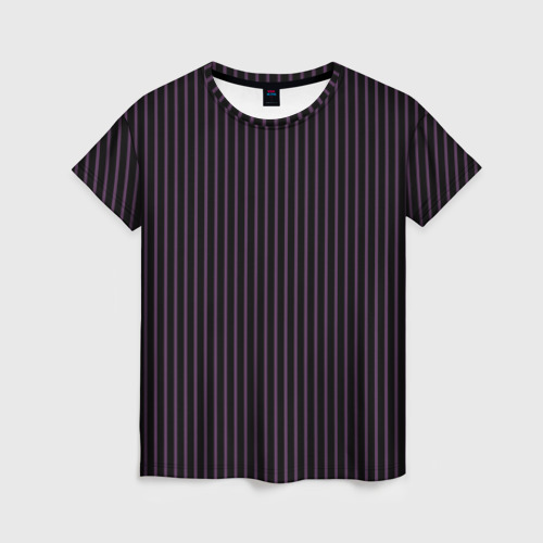 Женская футболка 3D с принтом Тёмный фиолетовый в полоску, вид спереди #2