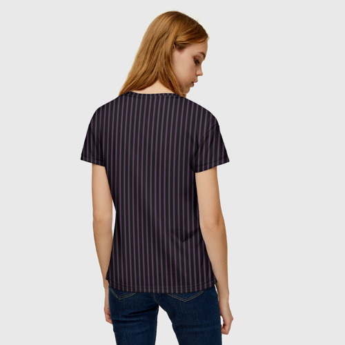 Женская футболка 3D с принтом Тёмный фиолетовый в полоску, вид сзади #2