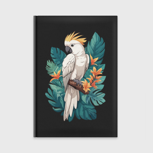 Ежедневник с принтом Попугай какаду и тропические листья, вид спереди №1