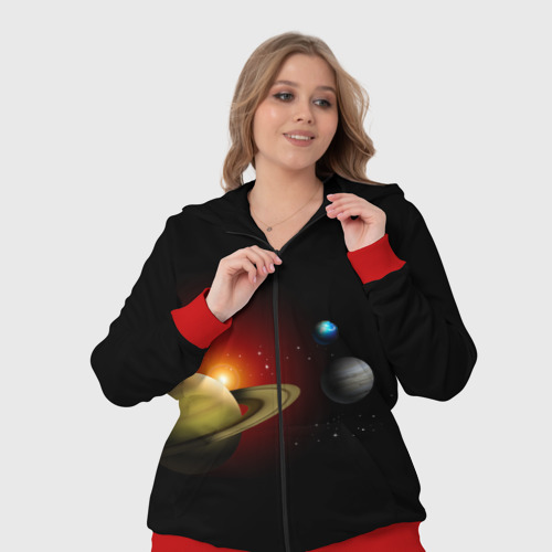 Женский костюм 3D Планеты на черном фоне , цвет красный - фото 7