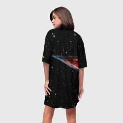 Платье с принтом The dalmatian brave cosmonaut - ai art для женщины, вид на модели сзади №2. Цвет основы: белый