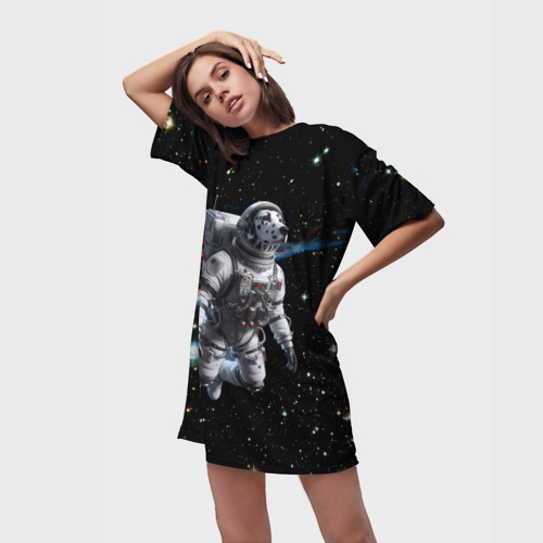Платье-футболка 3D The dalmatian brave cosmonaut - ai art, цвет 3D печать - фото 3