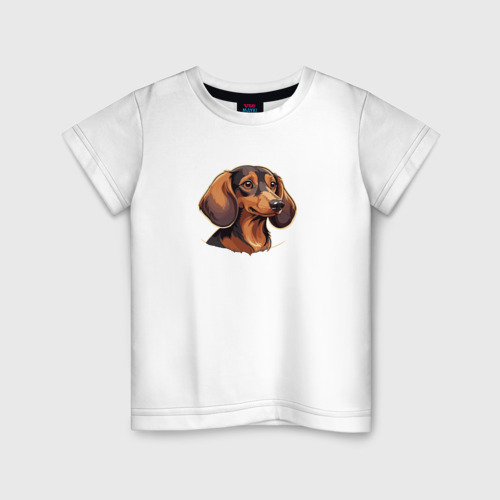 Детская футболка из хлопка с принтом Собака породы такса, вид спереди №1