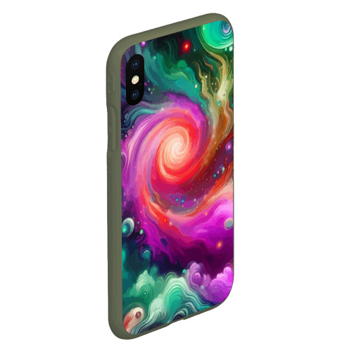 Чехол для iPhone XS Max матовый Космическая неоновая фантазия - нейросеть, цвет темно-зеленый - фото 3