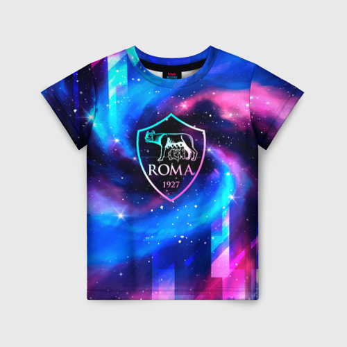 Детская футболка с принтом Roma неоновый космос, вид спереди №1