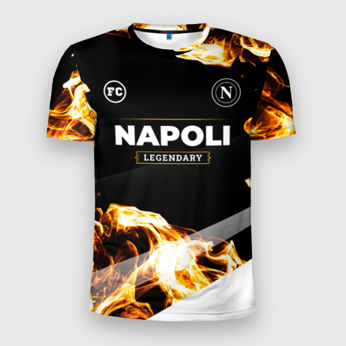 Мужская приталенная футболка с принтом Napoli legendary sport fire, вид спереди №1