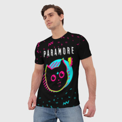 Футболка с принтом Paramore - rock star cat для мужчины, вид на модели спереди №2. Цвет основы: белый