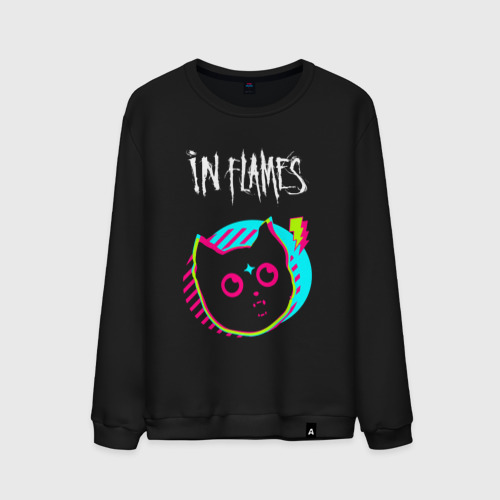 Мужской свитшот хлопок In Flames rock star cat, цвет черный