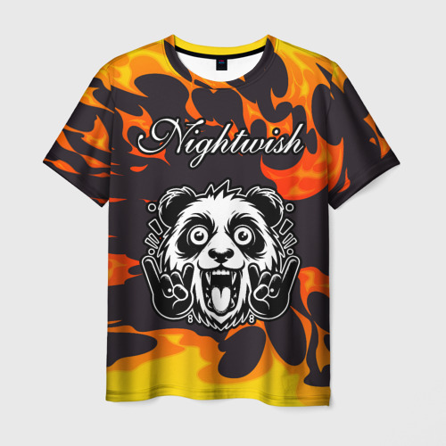 Мужская футболка 3D Nightwish рок панда и огонь, цвет 3D печать