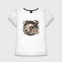 Женская футболка хлопок Slim Череп животного с цветами