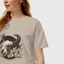 Женская футболка хлопок Oversize Череп животного с цветами - фото 2