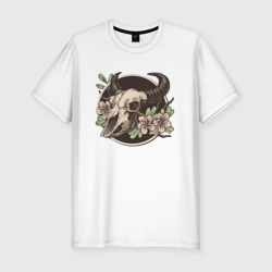 Мужская футболка хлопок Slim Череп животного с цветами