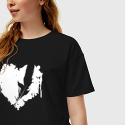 Женская футболка хлопок Oversize Сердце перья пушистый - фото 2