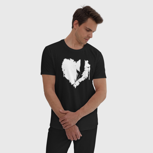 Мужская пижама хлопок Сердце перья пушистый, цвет черный - фото 3