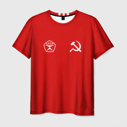 Мужская футболка 3D СССР гост три полоски на красном фоне