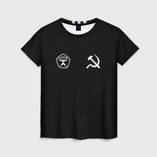 Женская футболка 3D с принтом СССР гост три полоски на черном фоне, вид спереди #2